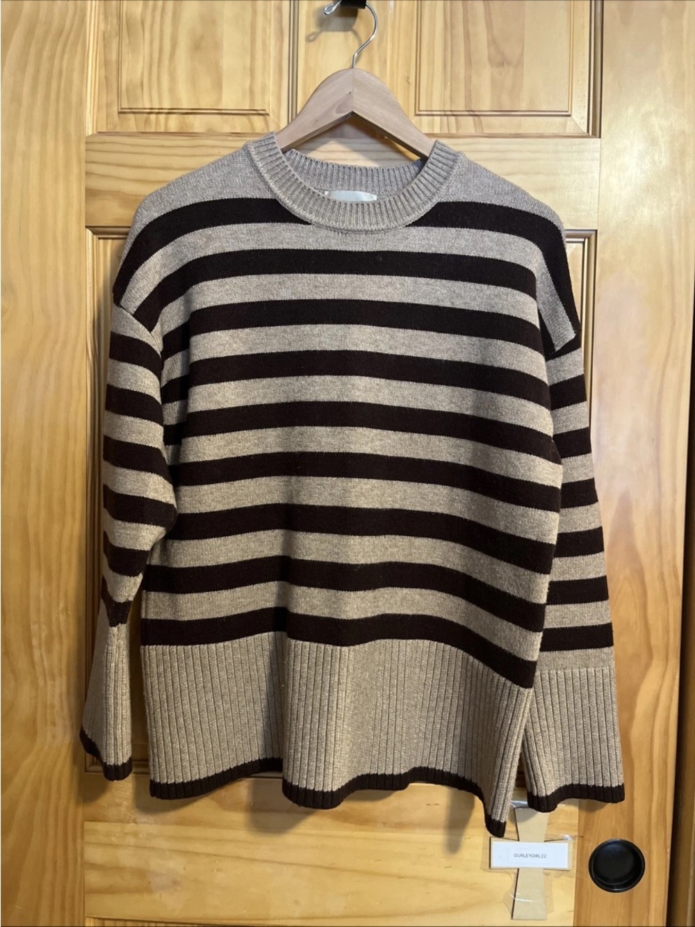 Industry Republic Striped Crewneck Sweater in Beige and Dark Brown M